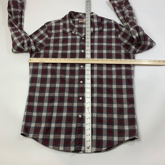 1901 Shirt Mens L Large Gray Crimson Cotton Check Button Up Long Sleeve Pocket - Picture 6 of 11